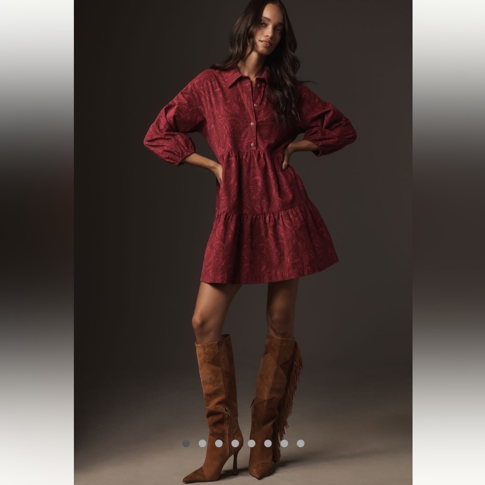 The Bettina Corduroy Tiered Mini Shirt Dress by Maeve size medium.